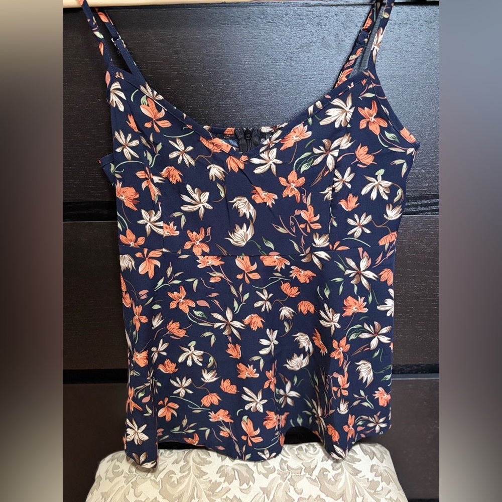 Floral Navy Ruffle Hem Cami